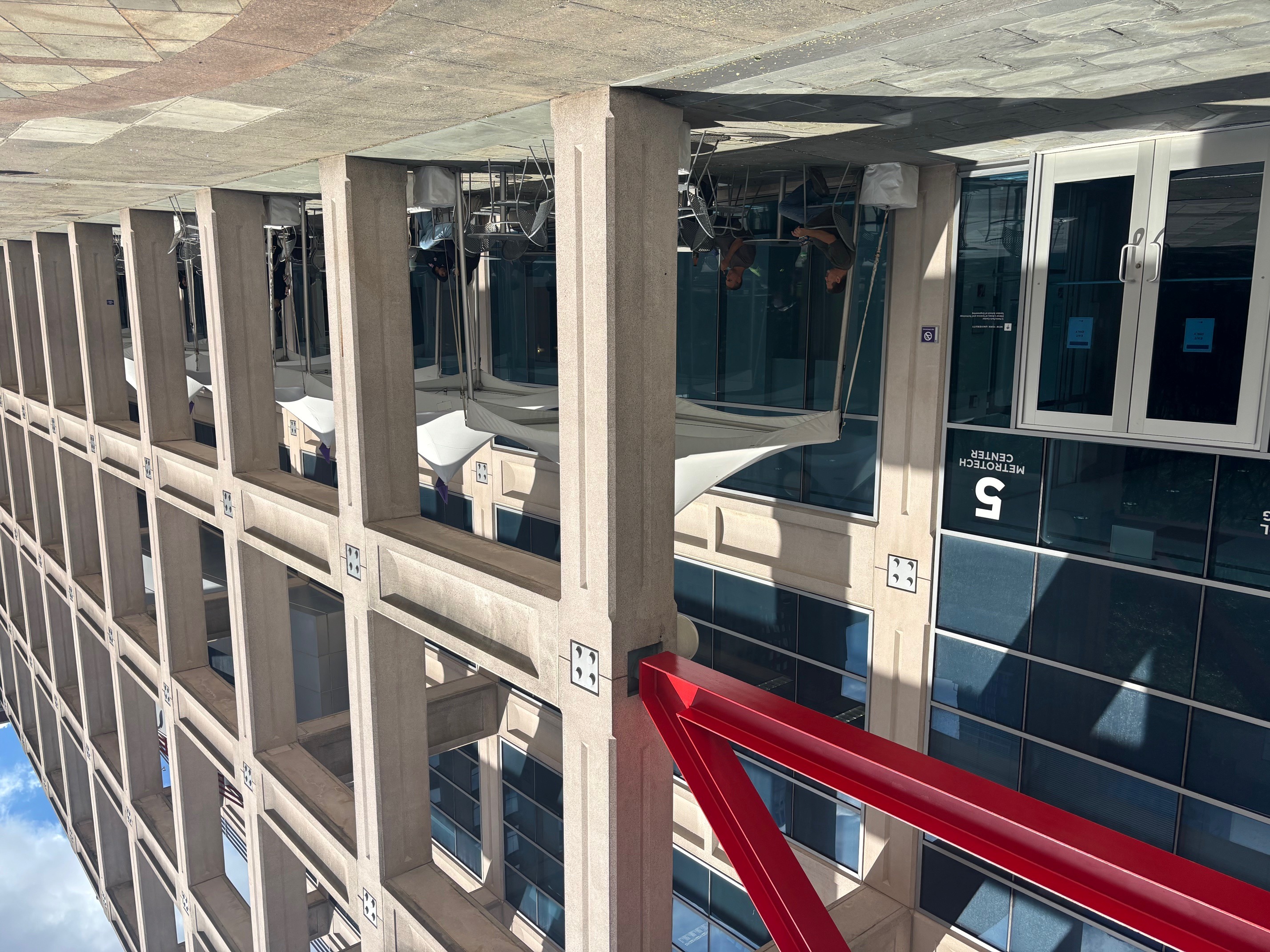 Outdoor patio with tables and chairs